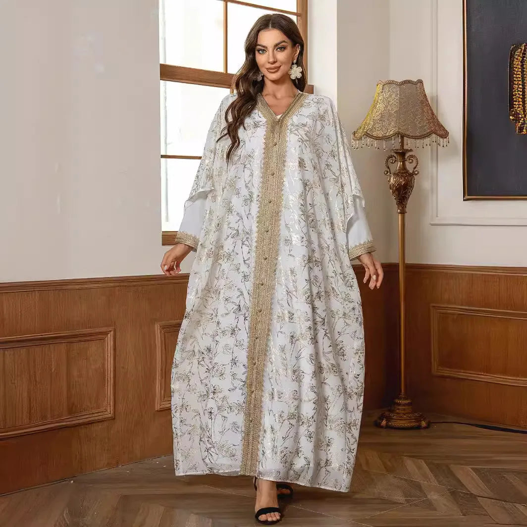 Regal Gold Trim Abaya – Eid & Ramadan Modest Long Dress (LX08)
