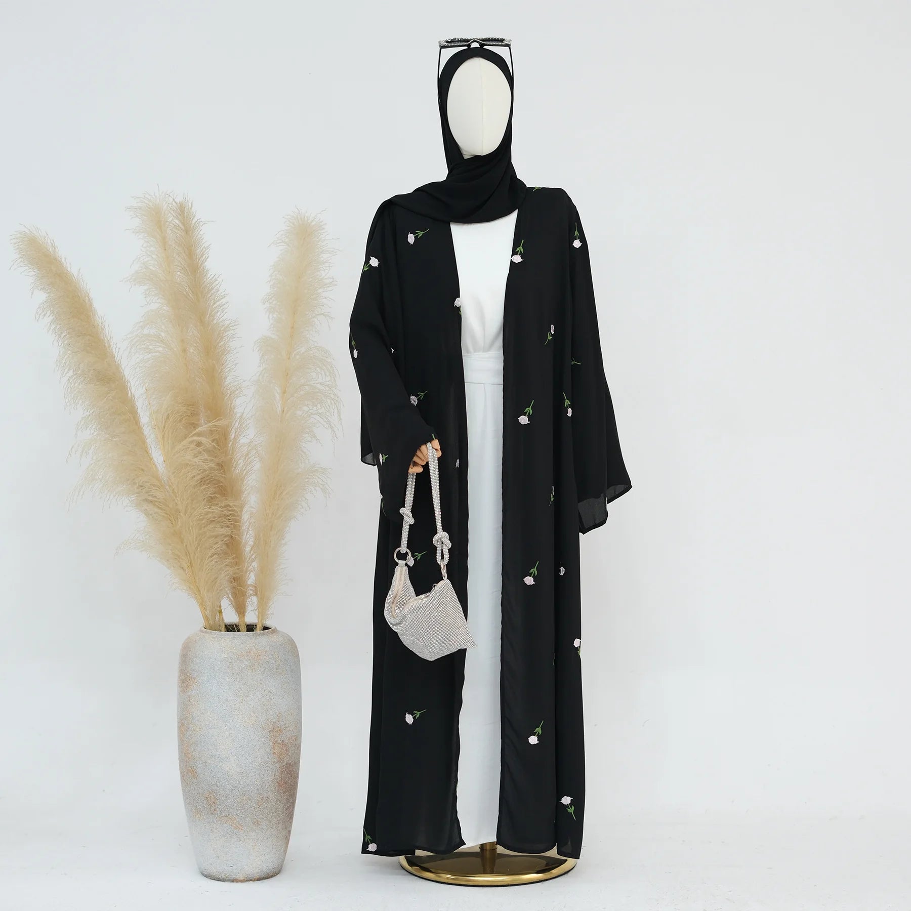 EG10 Eid abaya/ramadan abaya/ Eid dresses Flower Embroidery Two-Piece Abaya Set