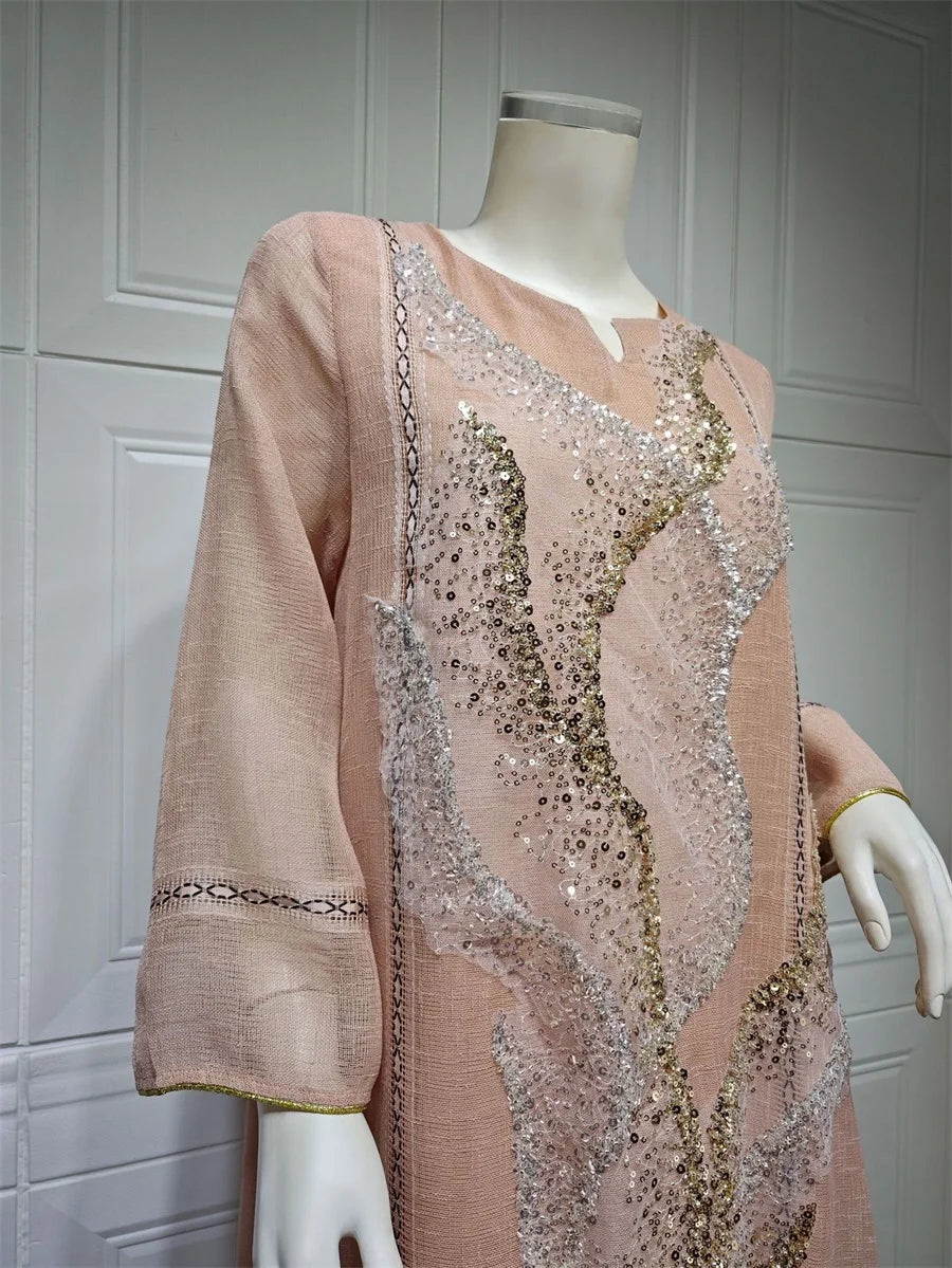 LX08 Eid abaya/ramadan abaya/ Eid dresses Dubai Luxury Evening Dress with Sequins Embroidery