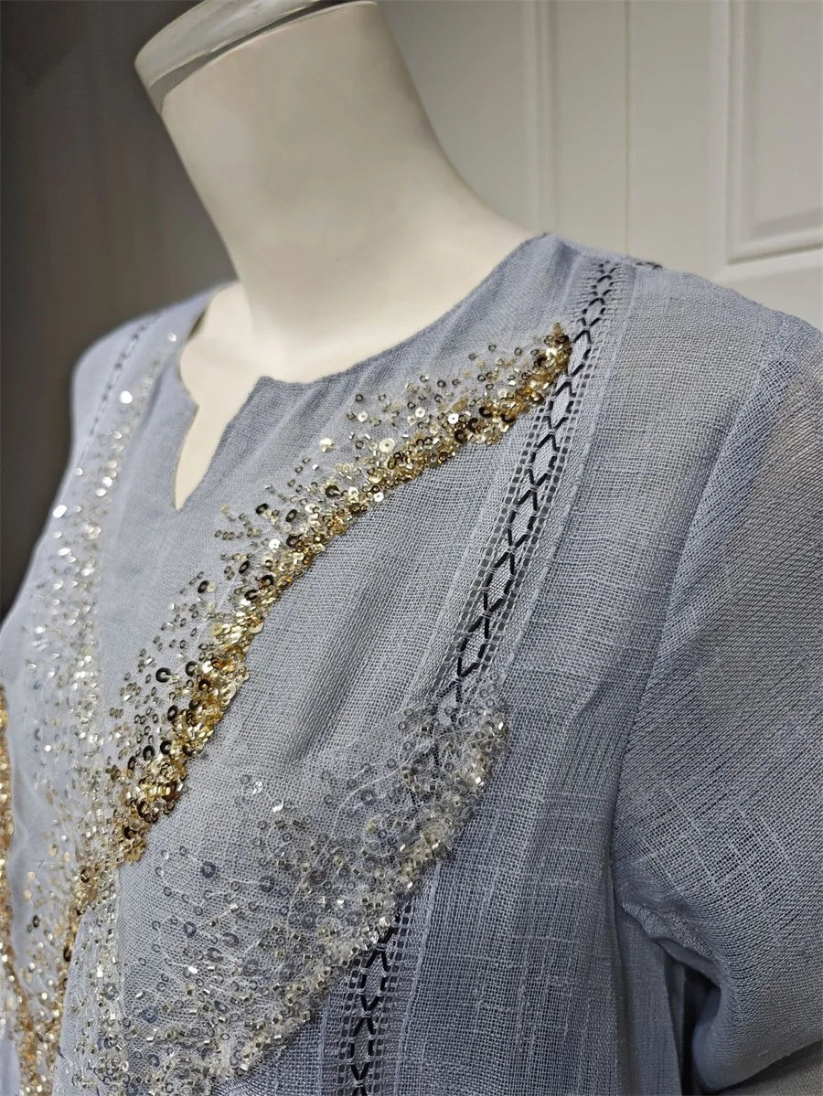 LX08 Eid abaya/ramadan abaya/ Eid dresses Dubai Luxury Evening Dress with Sequins Embroidery