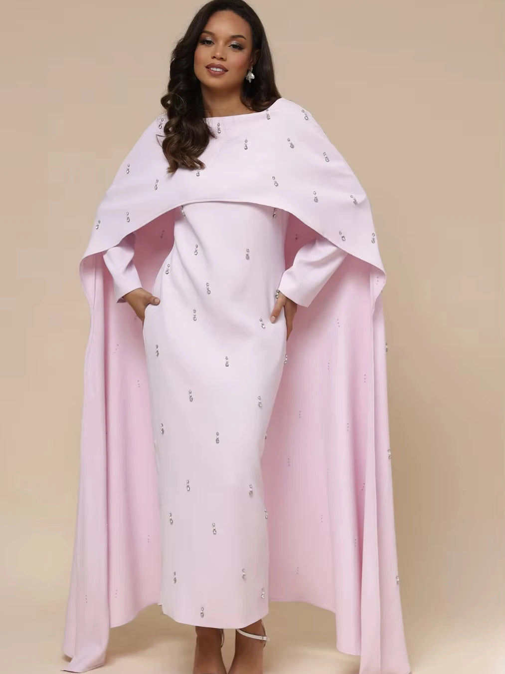 Noor Crystal Cape Abaya-Eid & Ramadan Modest Long Dress (LX30)