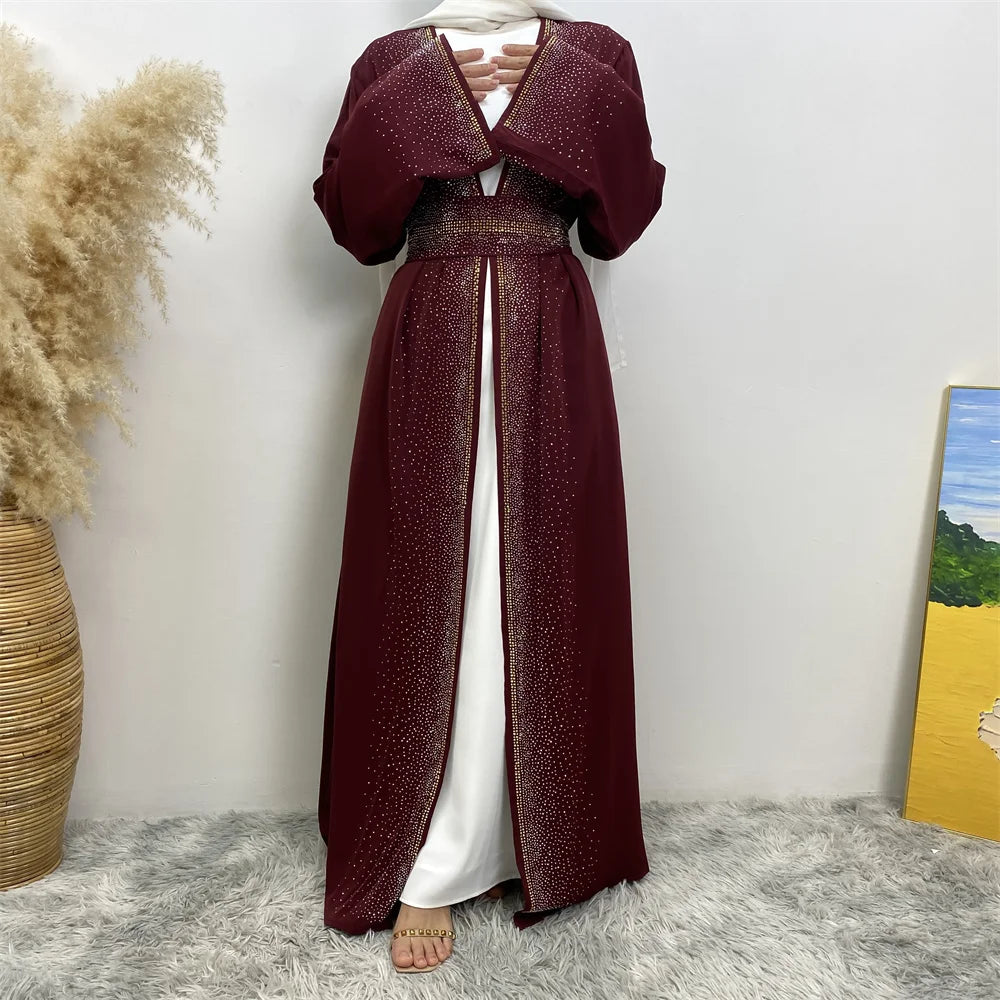 EG23 Eid abaya/ramadan abaya/ Eid dresses Stardust Elegance 3-Piece Abaya Set with Diamond Fade Sleeves