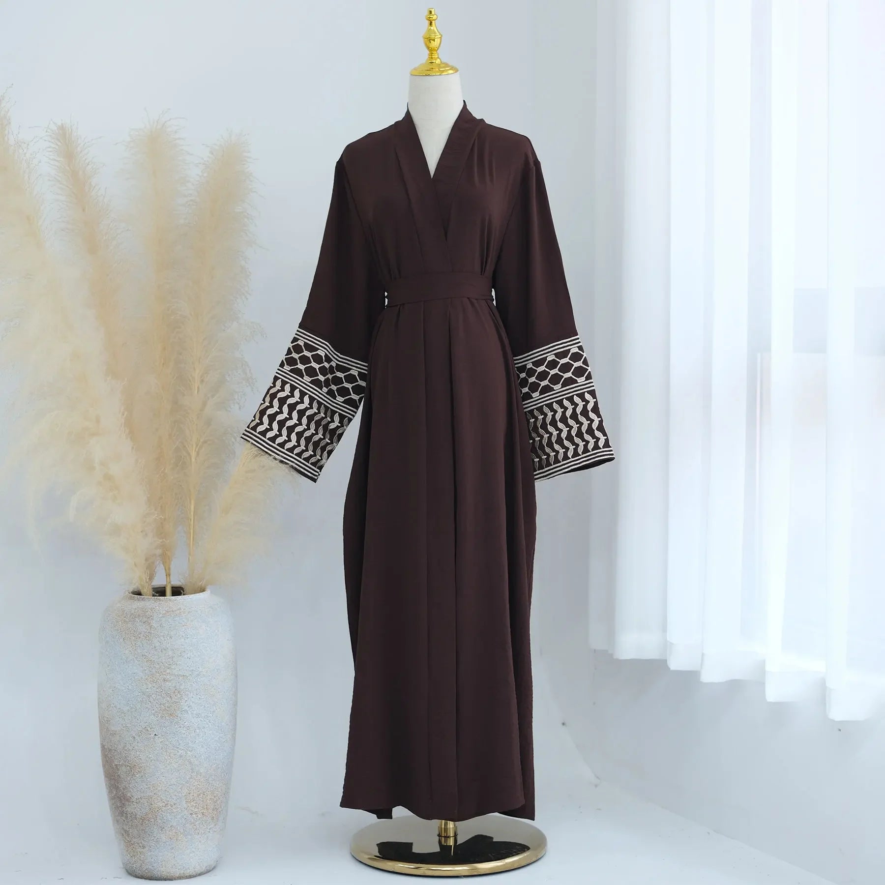 Palestinian Style Embroidered Elegance Open Abaya - Daily and Ramadan Modest Long Dress (D1)