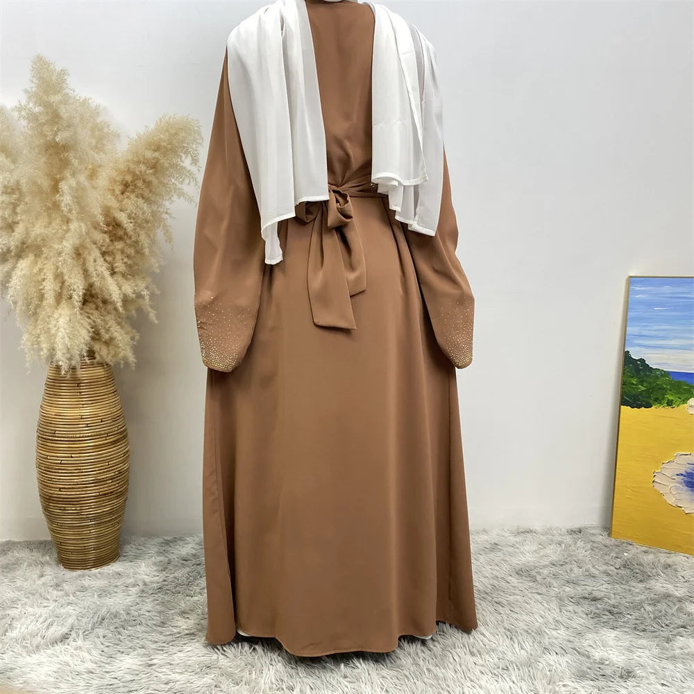 EG23 Eid abaya/ramadan abaya/ Eid dresses Stardust Elegance 3-Piece Abaya Set with Diamond Fade Sleeves