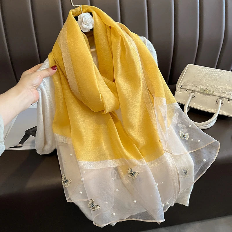 Luxury Silk Shawl Scarf- Butterfly Pearl Silk Scarf/Hijab Collection