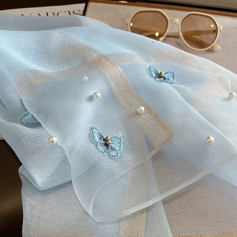 Luxury Silk Shawl Scarf- Butterfly Pearl Silk Scarf/Hijab Collection