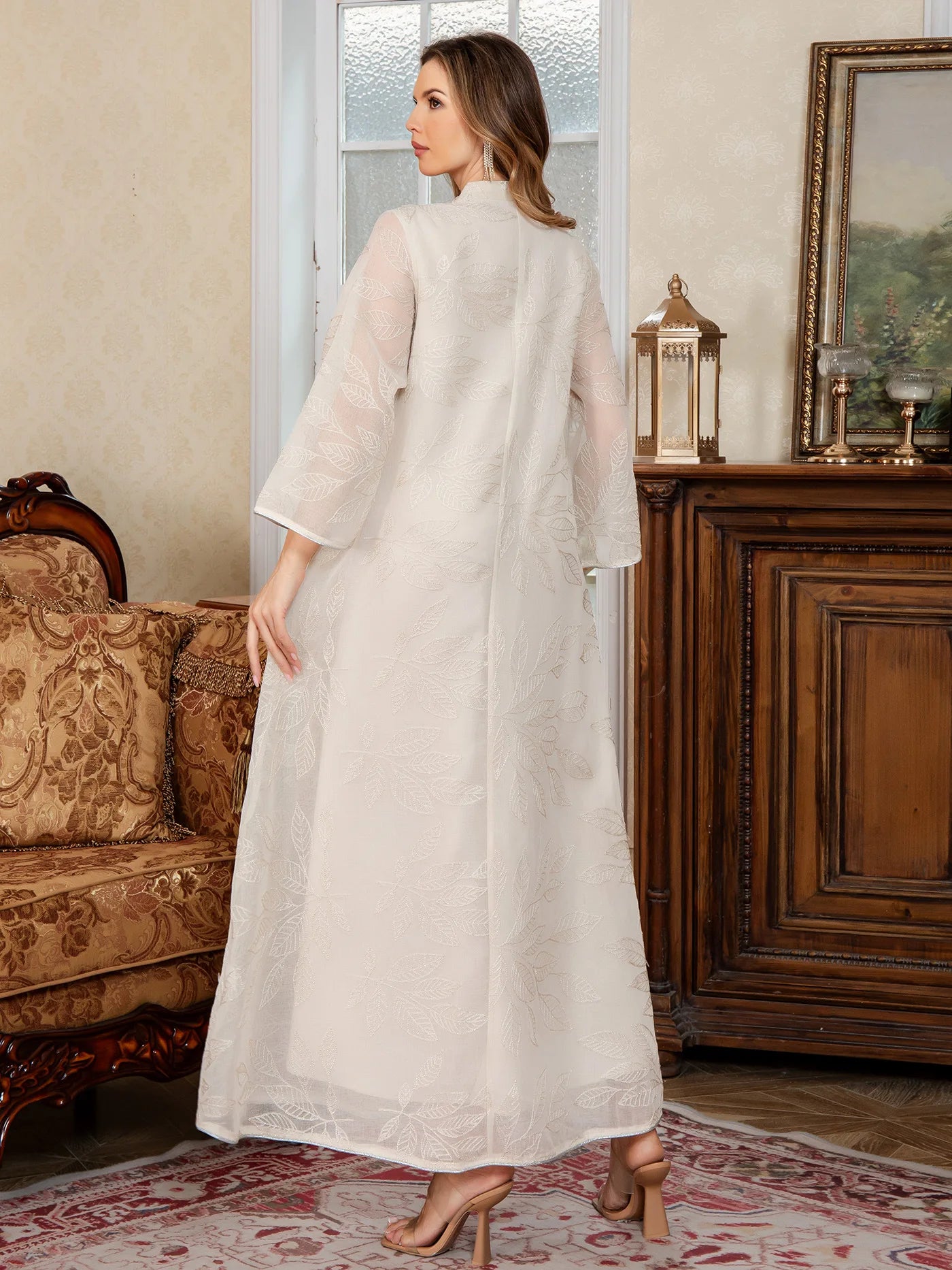 Sky Laurel Embroidered Abaya– Eid & Ramadan Modest Long Dress (LXS8)