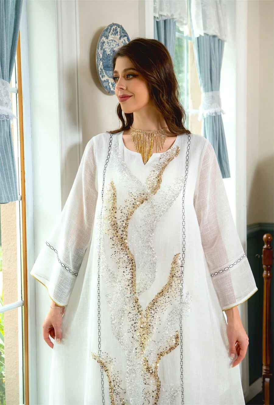 LX08 Eid abaya/ramadan abaya/ Eid dresses Dubai Luxury Evening Dress with Sequins Embroidery
