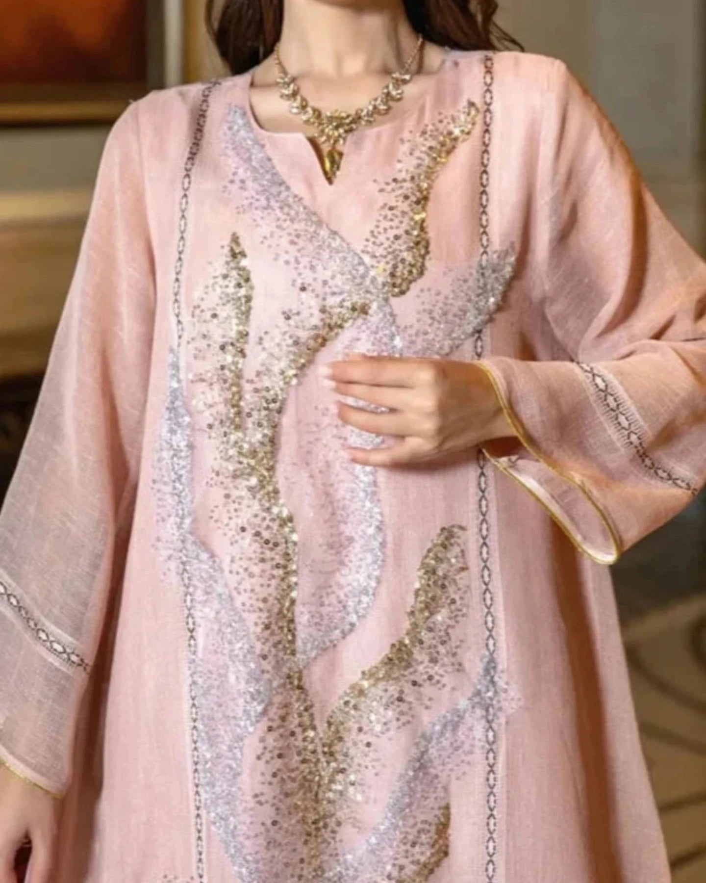 Dubai Sequin Embroidered Abaya – Eid & Ramadan Modest Long Dress (LX06)