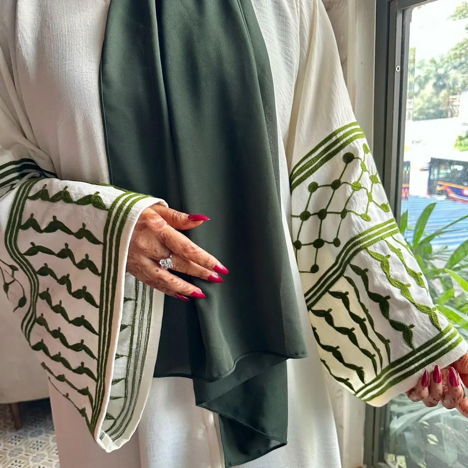 Palestinian Style Embroidered Elegance Open Abaya - Daily and Ramadan Modest Long Dress (D1)