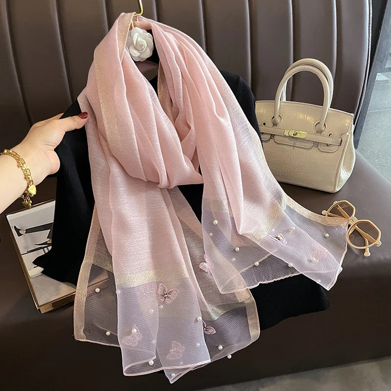 Luxury Silk Shawl Scarf- Butterfly Pearl Silk Scarf/Hijab Collection