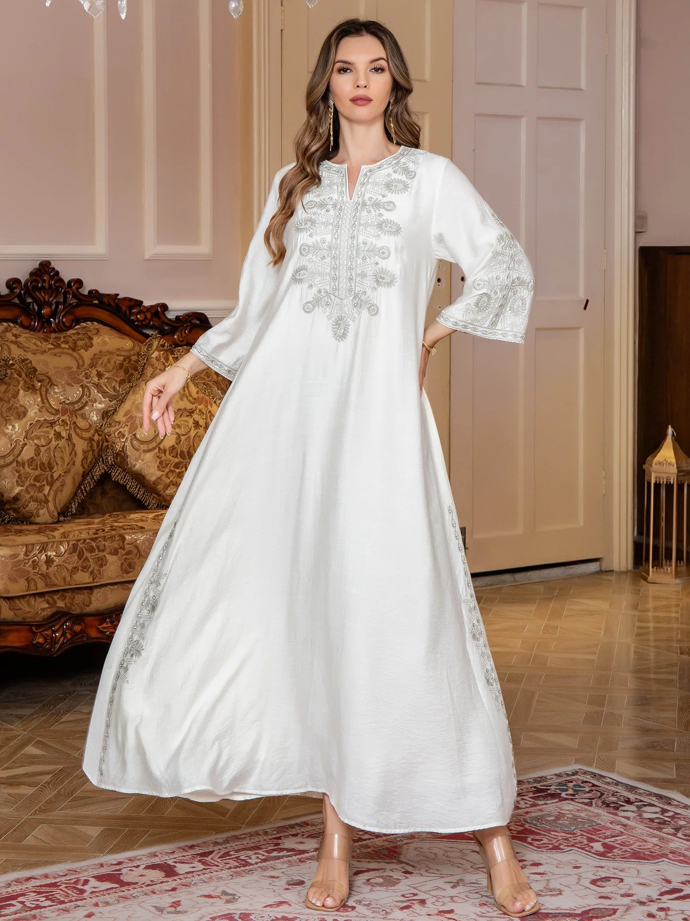 Dandelion Glow Embroidered Abaya– Eid & Ramadan Modest Long Dress (LX24)