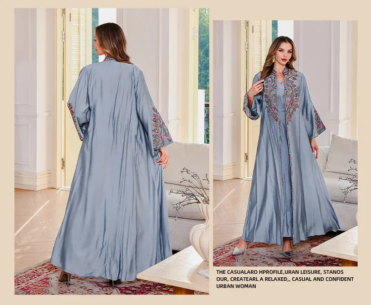 Amira Rose Embroidered Abaya Set - Eid & Ramadan Modest Long Dress (LX31)