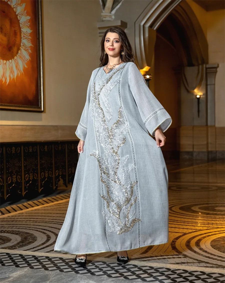LX08 Eid abaya/ramadan abaya/ Eid dresses Dubai Luxury Evening Dress with Sequins Embroidery