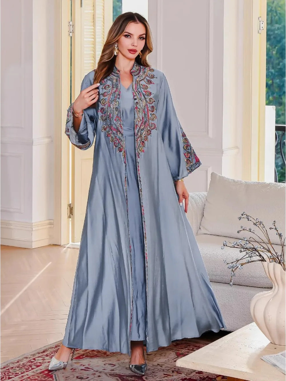 Amira Rose Embroidered Abaya Set - Eid & Ramadan Modest Long Dress (LX31)