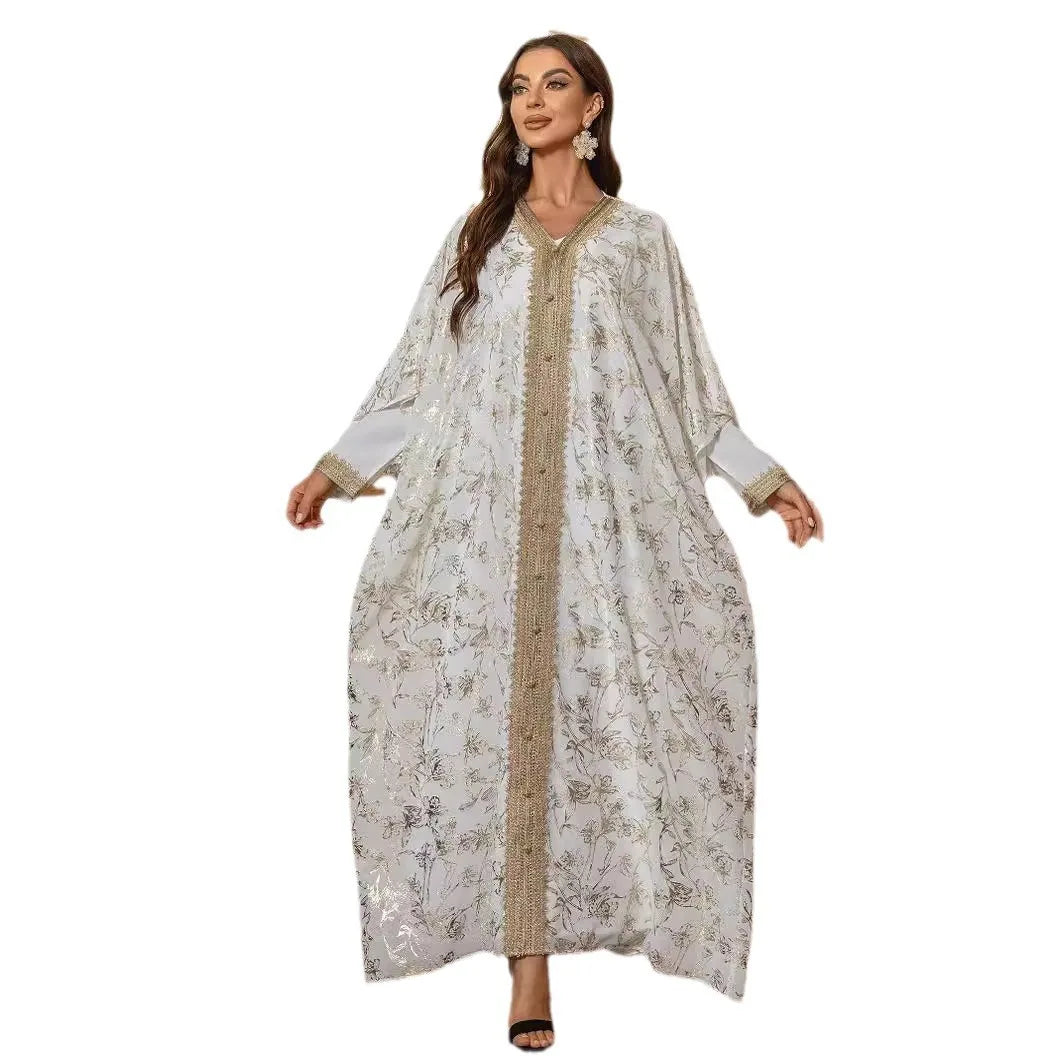 Regal Gold Trim Abaya – Eid & Ramadan Modest Long Dress (LX08)