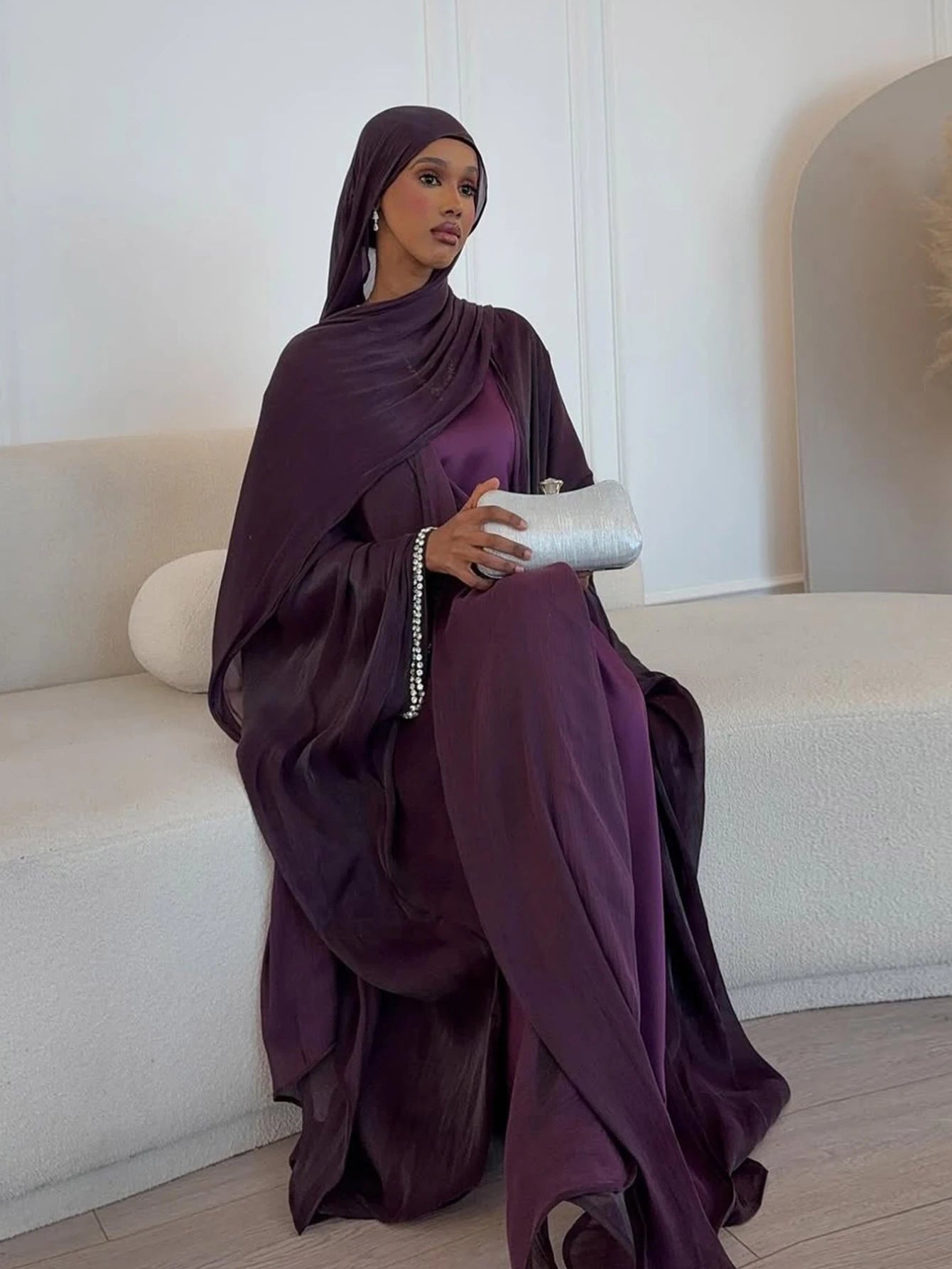 Malaika Luxe Satin Abaya Set – Eid & Ramadan Modest Long Dress (LXM8)