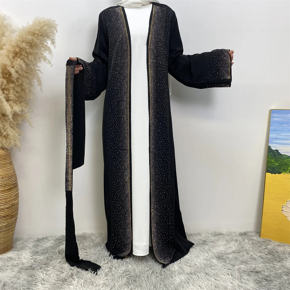 EG23 Eid abaya/ramadan abaya/ Eid dresses Stardust Elegance 3-Piece Abaya Set with Diamond Fade Sleeves