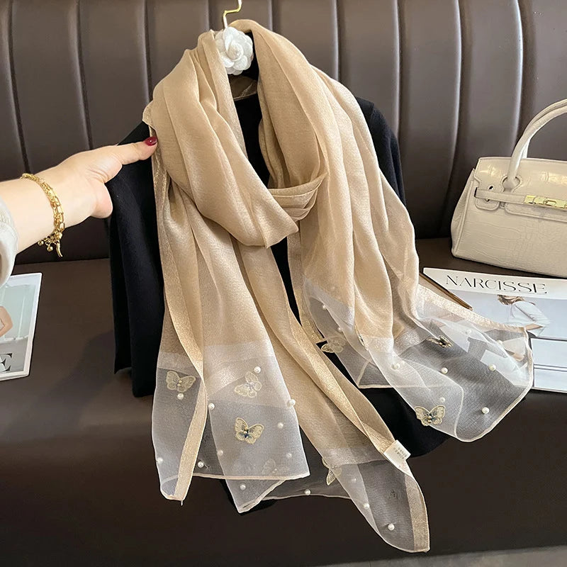 Luxury Silk Shawl Scarf- Butterfly Pearl Silk Scarf/Hijab Collection