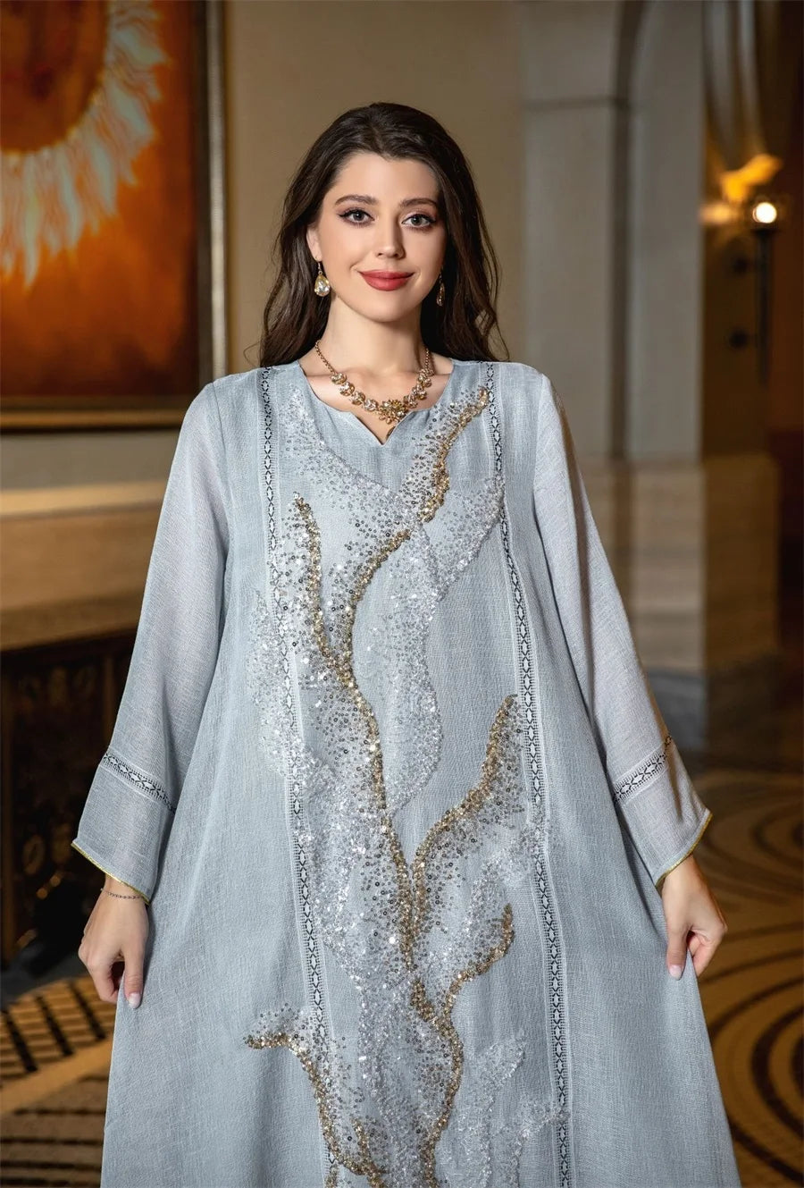 LX08 Eid abaya/ramadan abaya/ Eid dresses Dubai Luxury Evening Dress with Sequins Embroidery