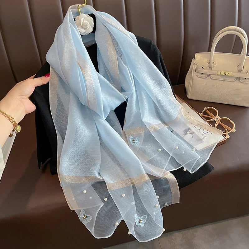 Luxury Silk Shawl Scarf- Butterfly Pearl Silk Scarf/Hijab Collection