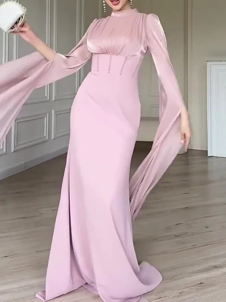 Blush Couture Cape Abaya Dress – Eid & Ramadan Modest Long Dress (LXB8)