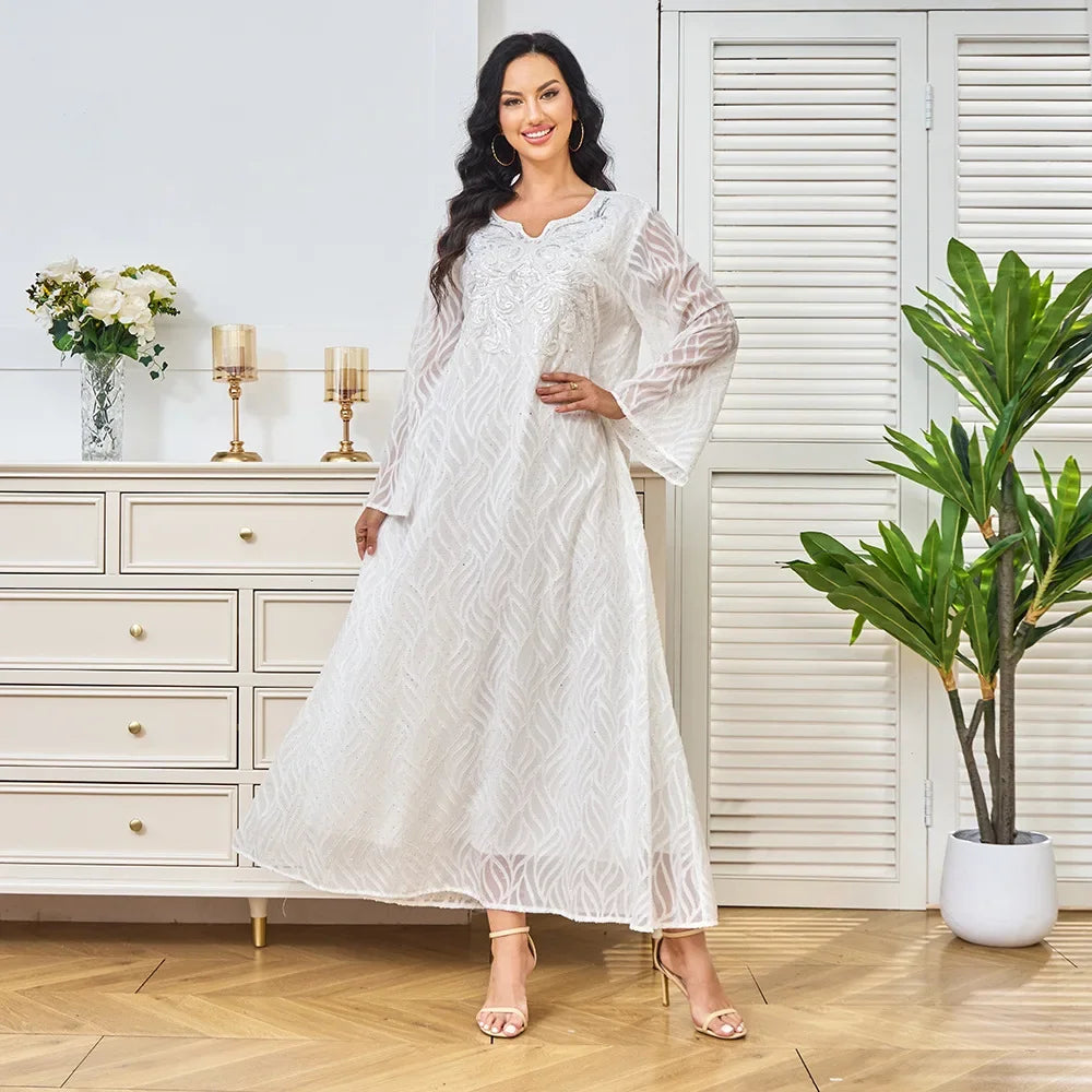 The Waved Pearl Abaya - Eid & Ramadan Modest Long Dress (K8)