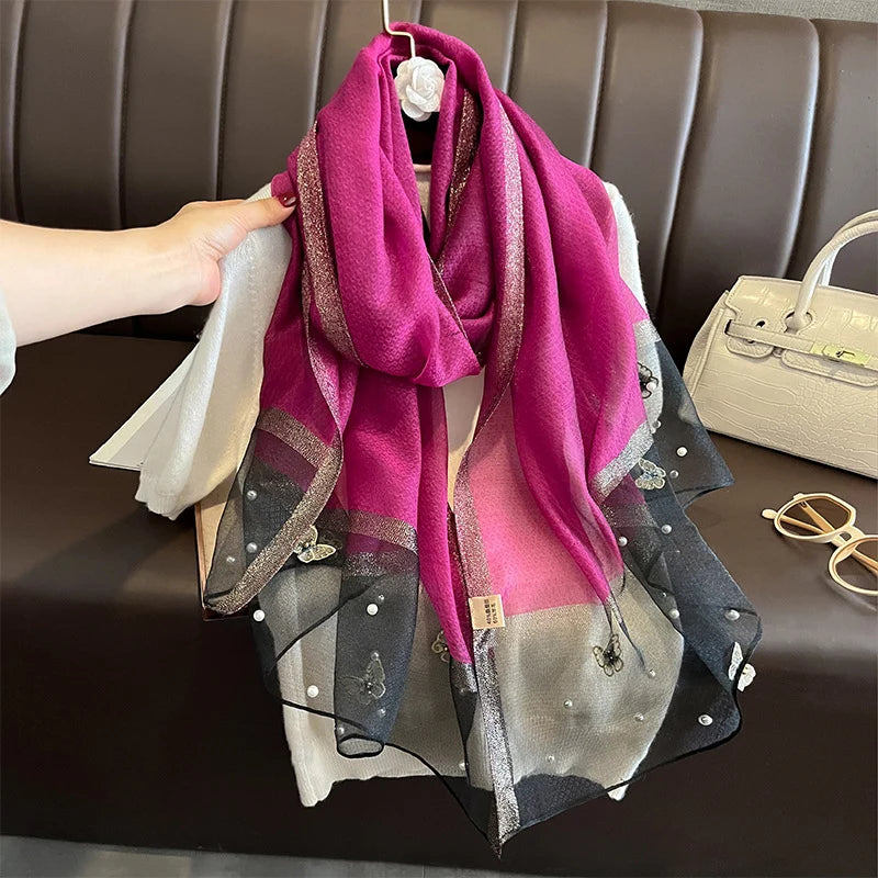 Luxury Silk Shawl Scarf- Butterfly Pearl Silk Scarf/Hijab Collection