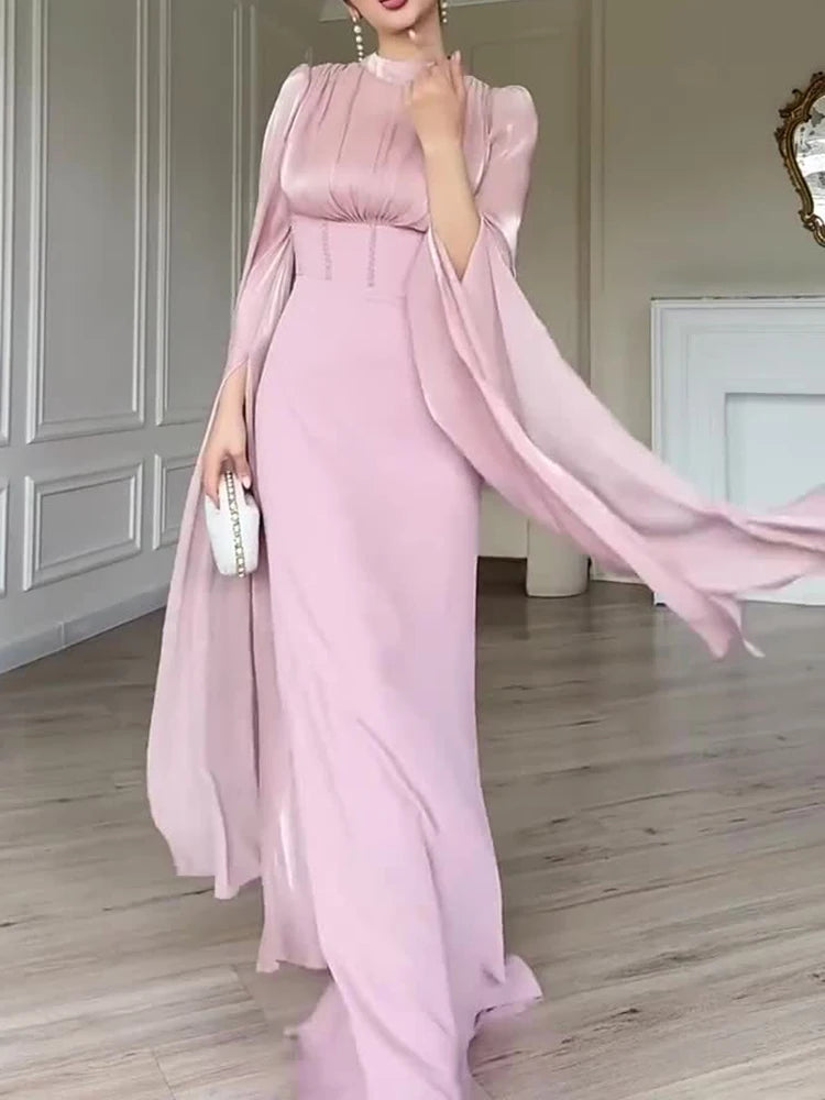 Blush Couture Cape Abaya Dress – Eid & Ramadan Modest Long Dress (LXB8)