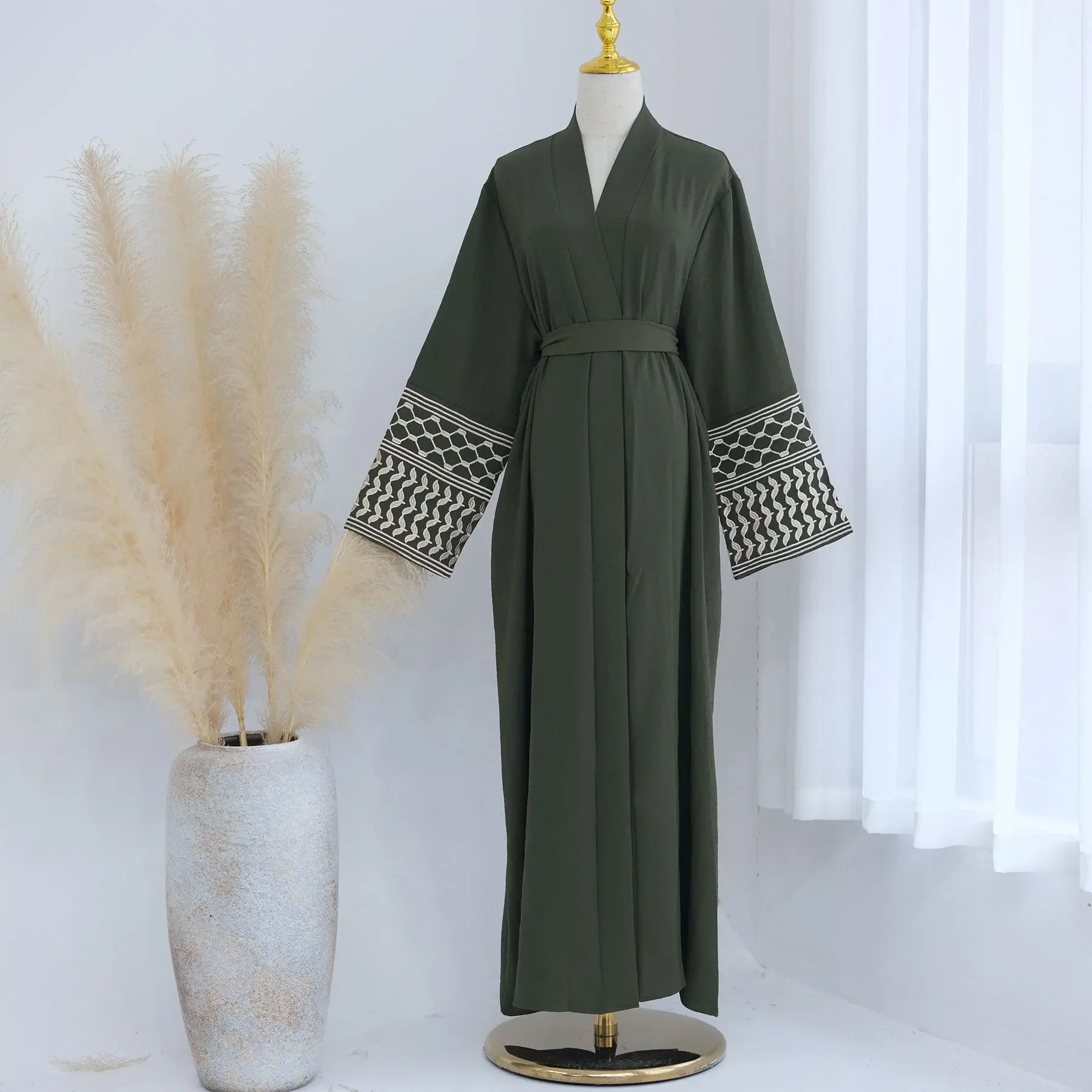 Palestinian Style Embroidered Elegance Open Abaya - Daily and Ramadan Modest Long Dress (D1)