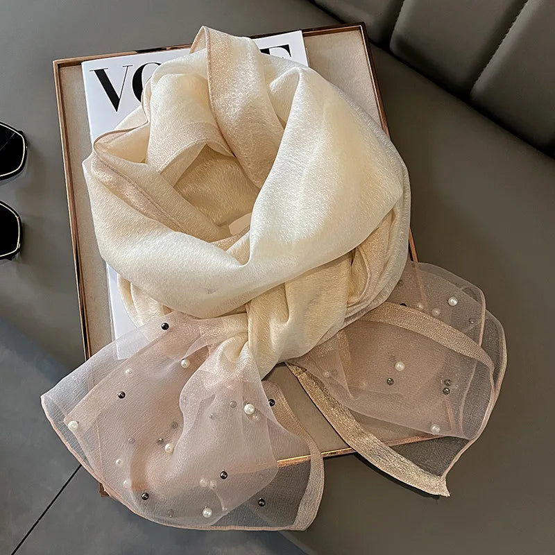 Luxury Elegant Pearl Trim Scarf Collection