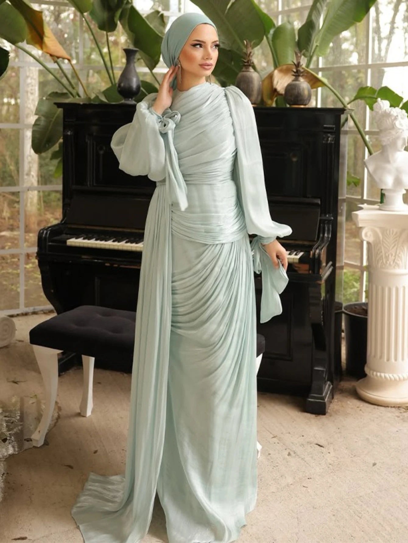 abaya and dress Symphony Draped Abaya Dress – Eid & Ramadan Modest Long Dress (LX08)
