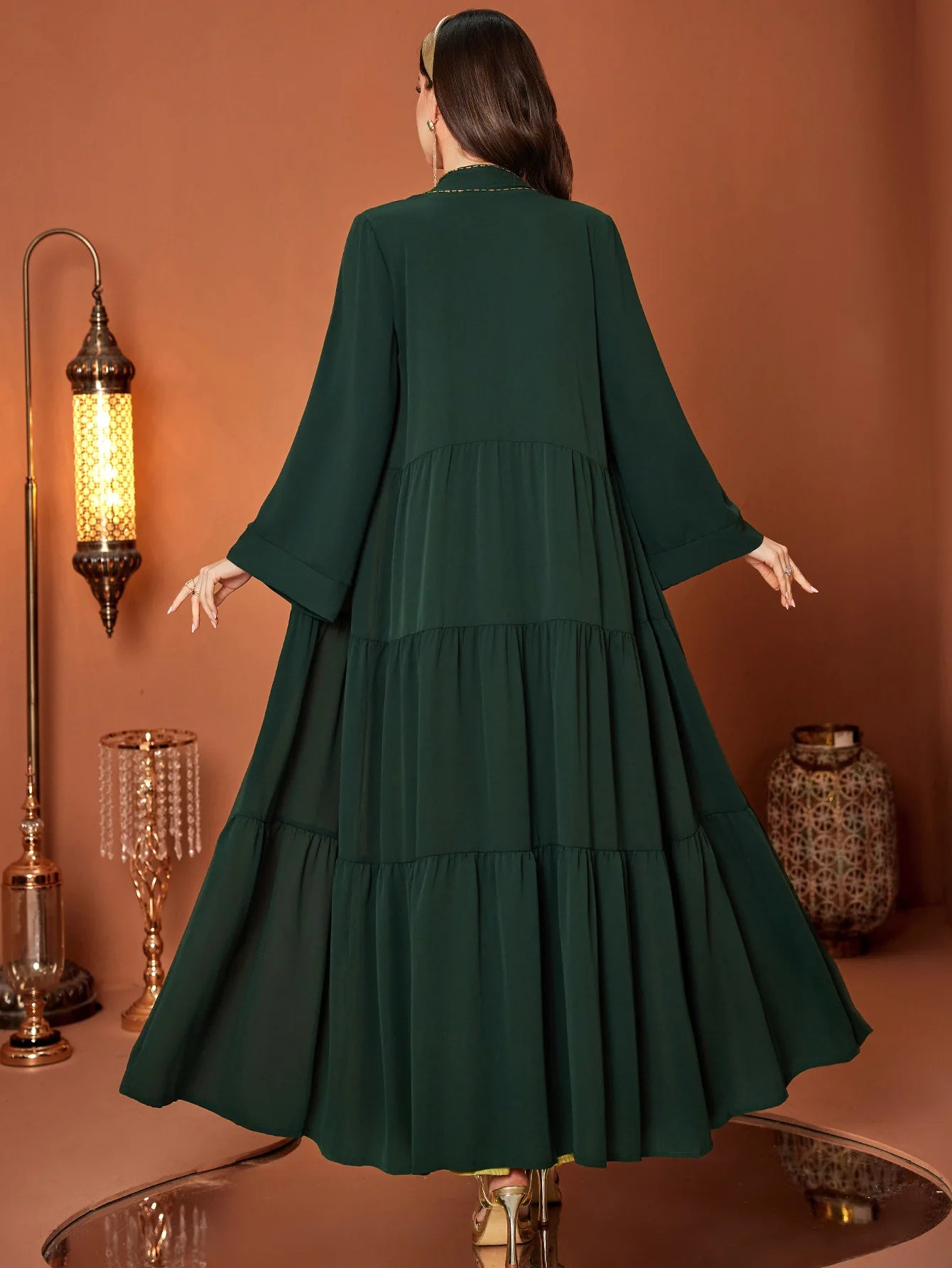 Emerald Oasis Embellished Abaya Set – Eid & Ramadan Modest Long Dress (LXE8)