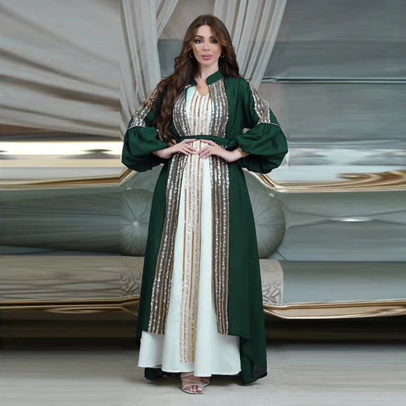 Royal Elegance Sequin Embroidered Abaya – Eid & Ramadan Modest Long Dress (LX14)