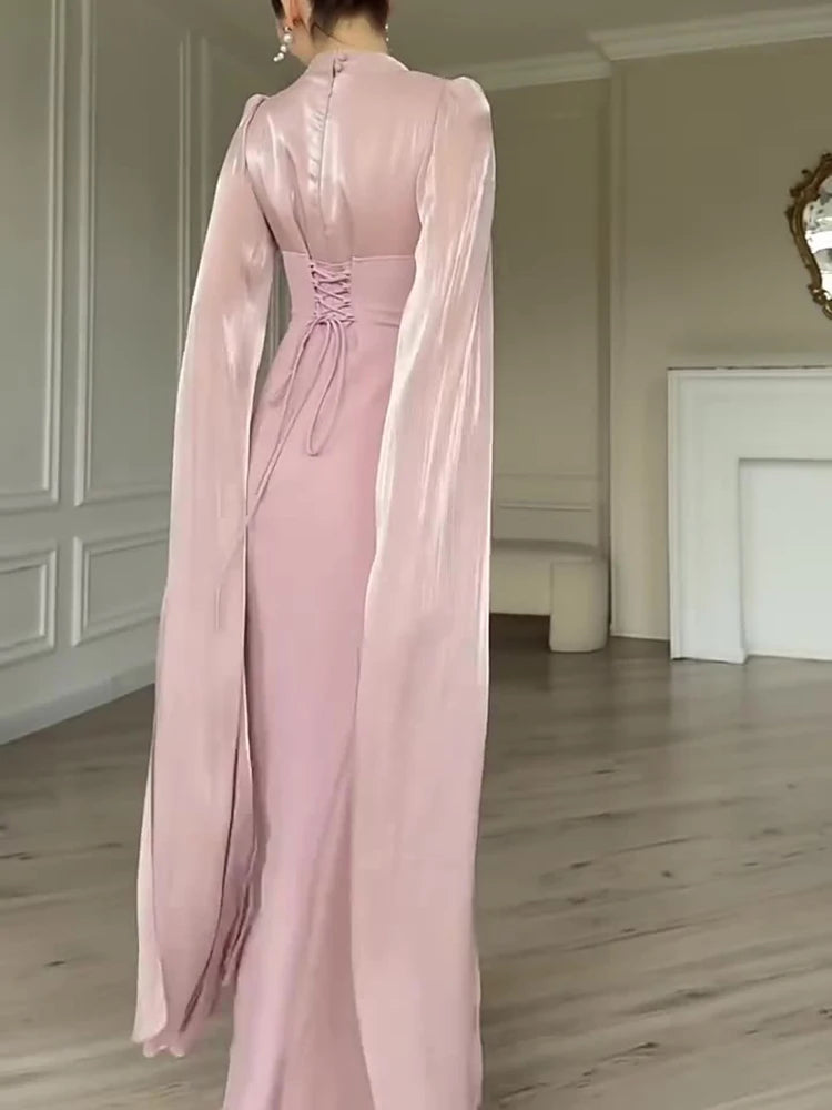 Blush Couture Cape Abaya Dress – Eid & Ramadan Modest Long Dress (LXB8)