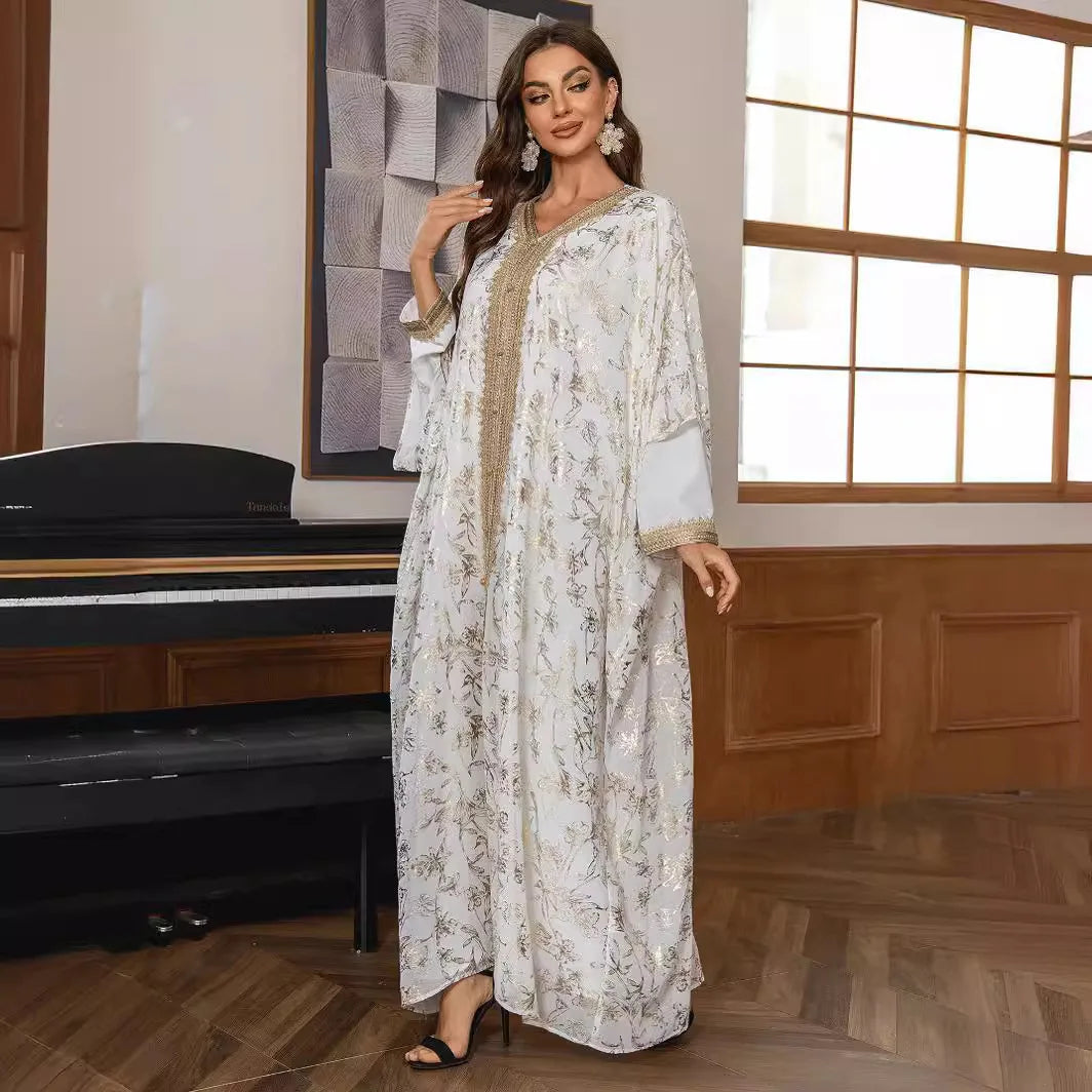 Regal Gold Trim Abaya – Eid & Ramadan Modest Long Dress (LX08)