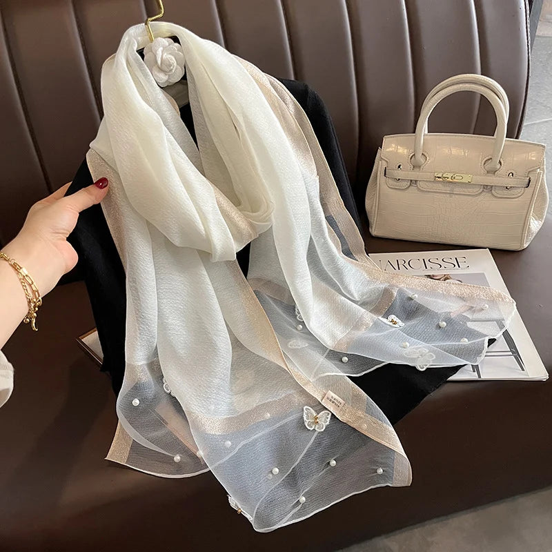 Luxury Silk Shawl Scarf- Butterfly Pearl Silk Scarf/Hijab Collection