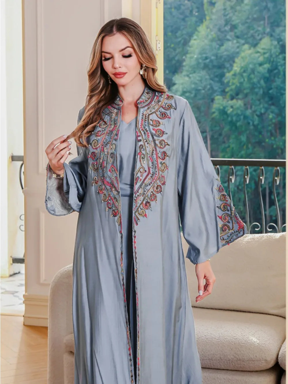 Amira Rose Embroidered Abaya Set - Eid & Ramadan Modest Long Dress (LX31)
