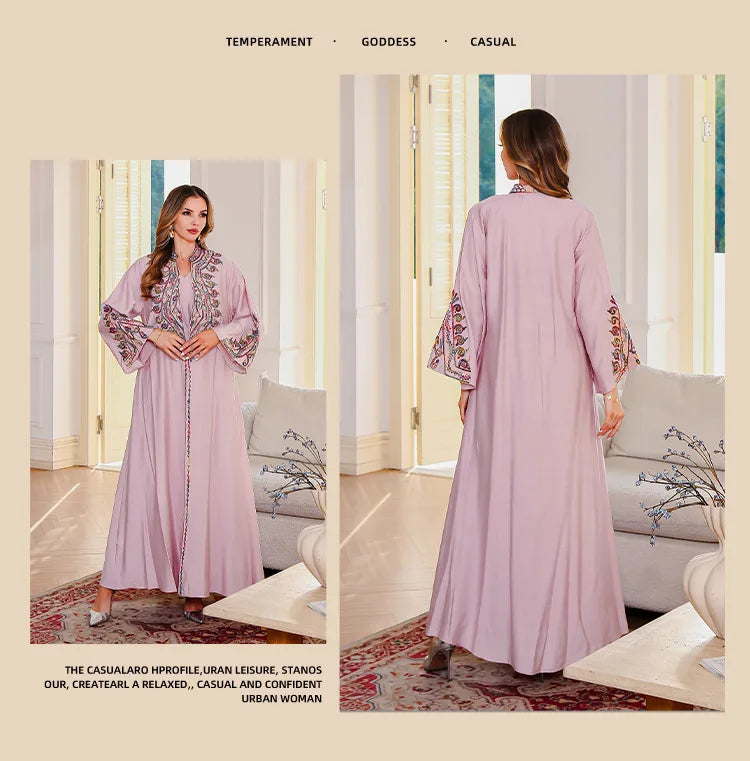 Amira Rose Embroidered Abaya Set - Eid & Ramadan Modest Long Dress (LX31)