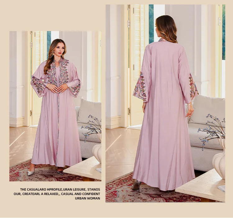 Amira Rose Embroidered Abaya Set - Eid & Ramadan Modest Long Dress (LX31)