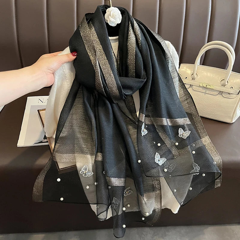 Luxury Silk Shawl Scarf- Butterfly Pearl Silk Scarf/Hijab Collection