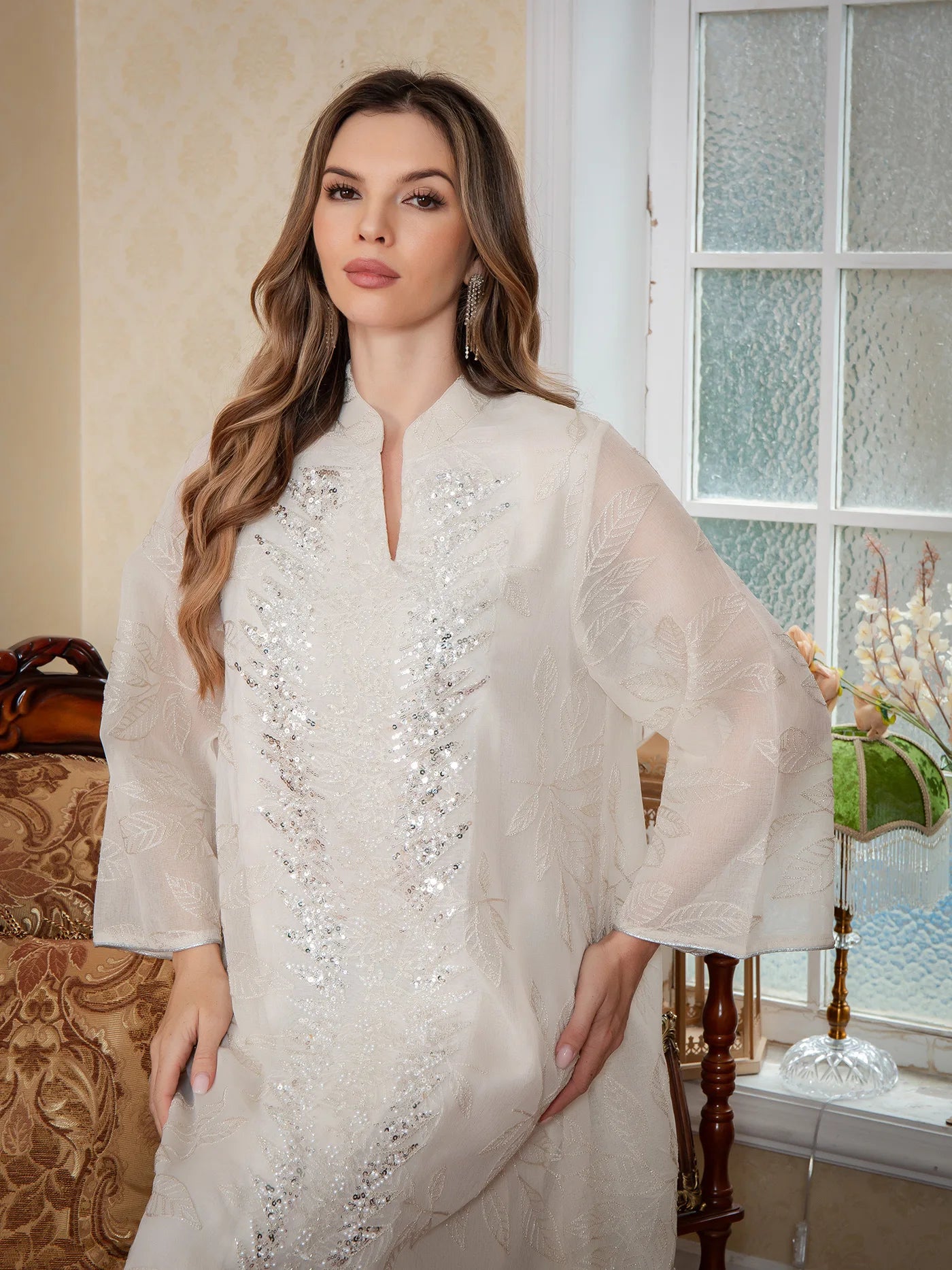 Sky Laurel Embroidered Abaya– Eid & Ramadan Modest Long Dress (LXS8)