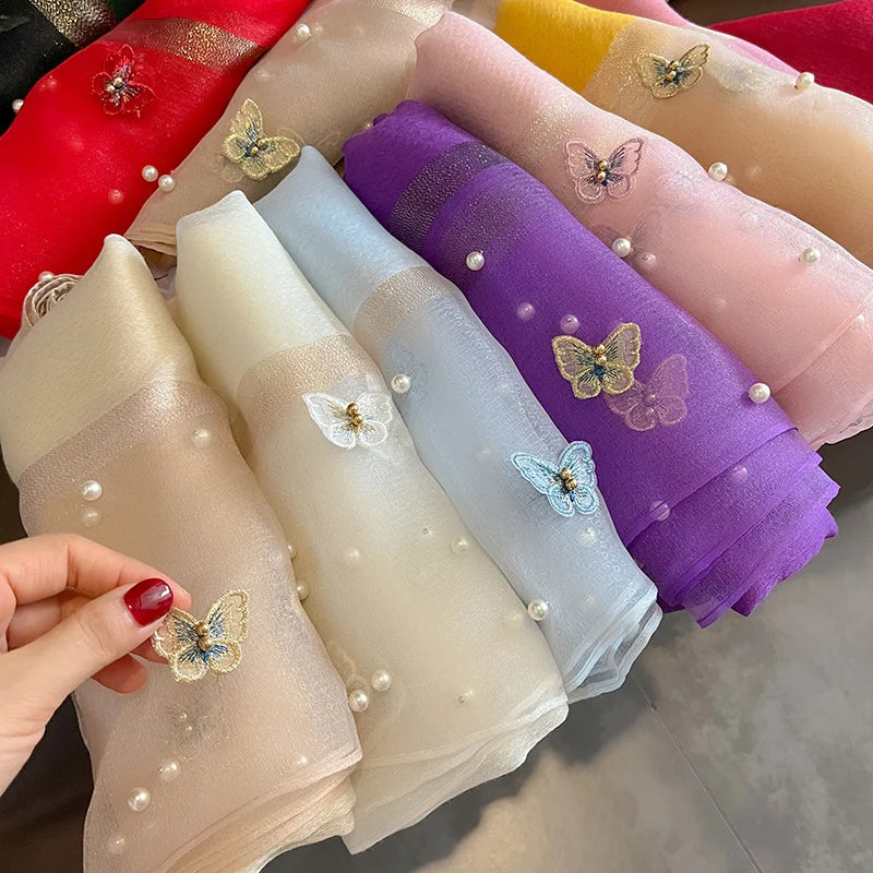 Luxury Silk Shawl Scarf- Butterfly Pearl Silk Scarf/Hijab Collection