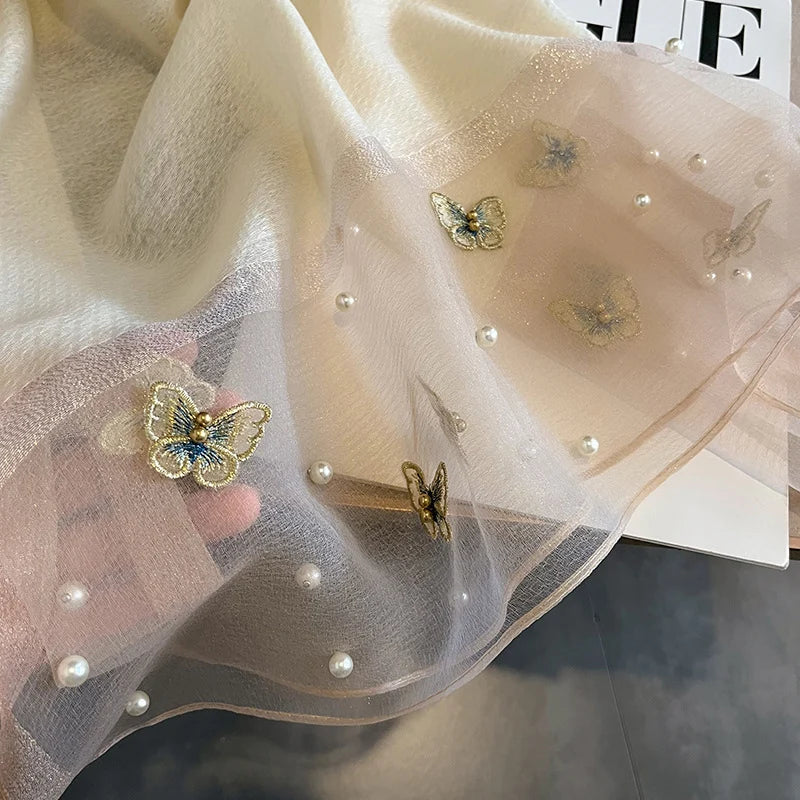 Luxury Silk Shawl Scarf- Butterfly Pearl Silk Scarf/Hijab Collection