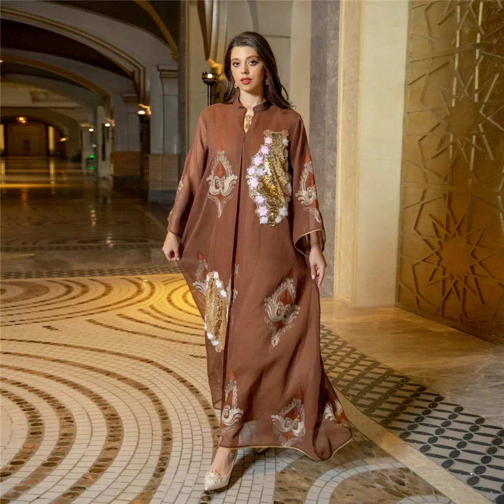 Majestic Sequin Elegance A-Line Abaya – Eid & Ramadan Modest Long Dress (LX07)