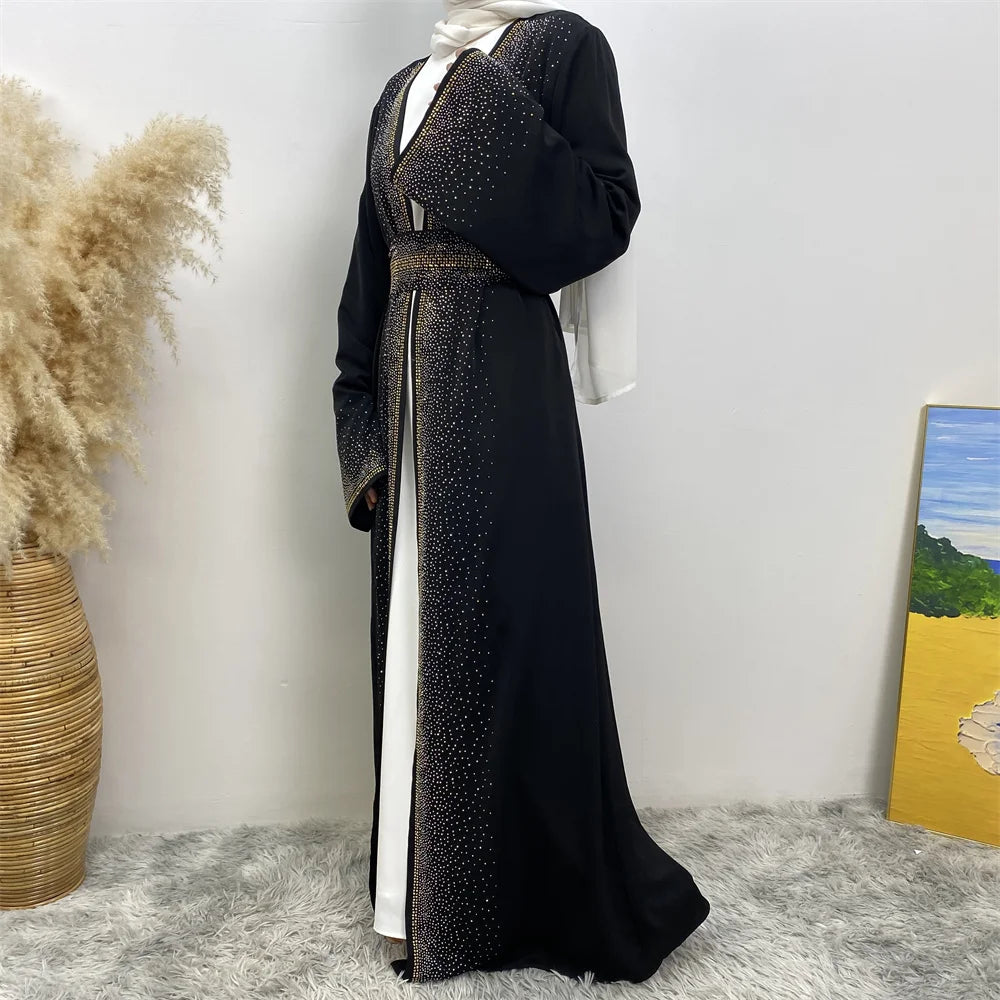 EG23 Eid abaya/ramadan abaya/ Eid dresses Stardust Elegance 3-Piece Abaya Set with Diamond Fade Sleeves