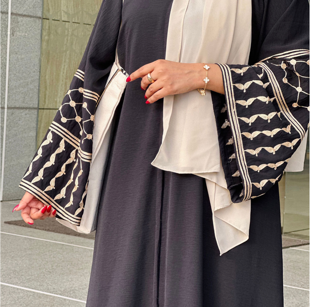 Palestinian Style Embroidered Elegance Open Abaya - Daily and Ramadan Modest Long Dress (D1)