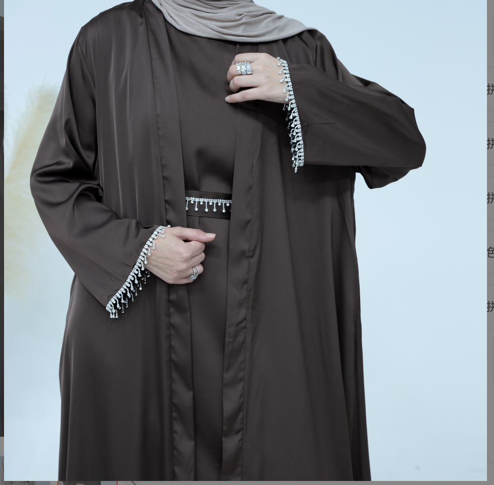 Satin Diamond Drape Sleeves Abayas Set – Eid & Ramadan Modest Long Dress (LX04)