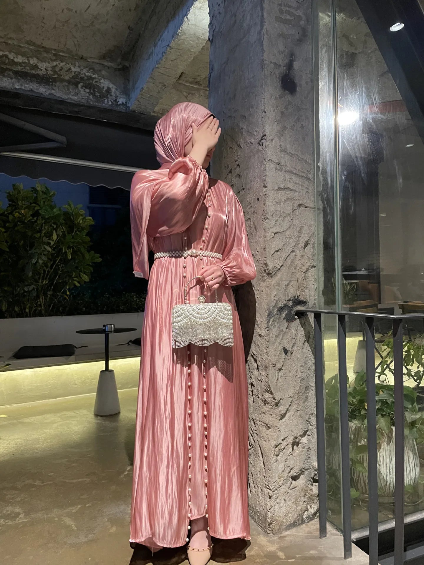 Elegant Lantern Sleeve 5-Piece Abaya for Muslim Women | Beaded Evening Abaya USA