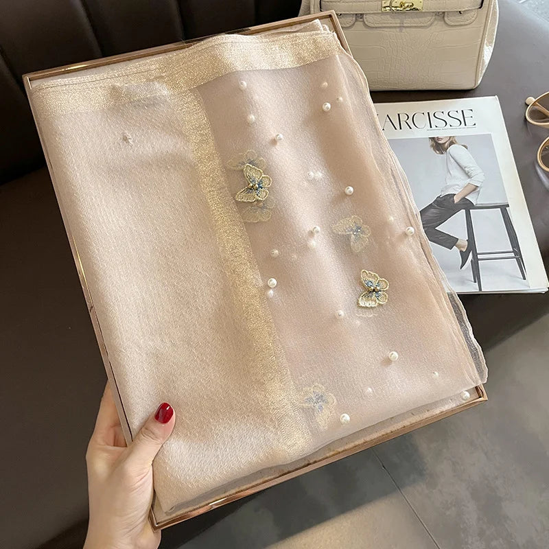 Luxury Silk Shawl Scarf- Butterfly Pearl Silk Scarf/Hijab Collection